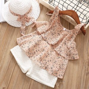 Chiffon Sling Two-Piece Suit - Floral Outfit for Girls