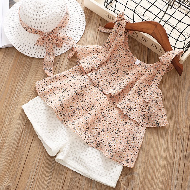 Chiffon Sling Two-Piece Suit - Floral Outfit for Girls