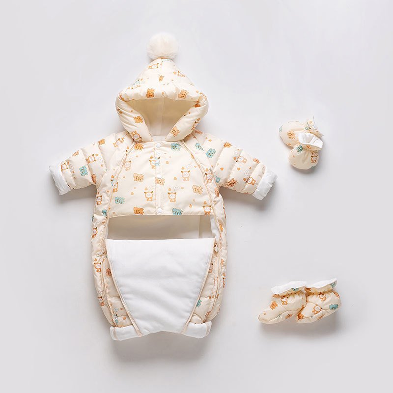 Baby Thickened Down Jacket Jumpsuit - Printed Romper for Warmth & Comfort