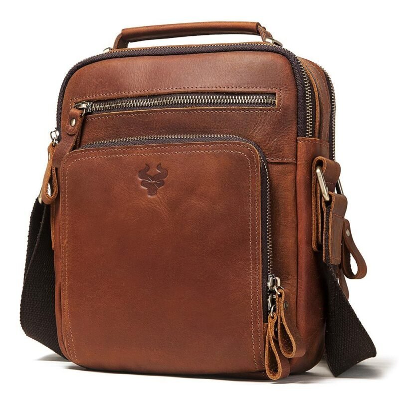 Men's Leather Single-Shoulder Crazy Horse Leather Crossbody Bag - Stylish & Durable