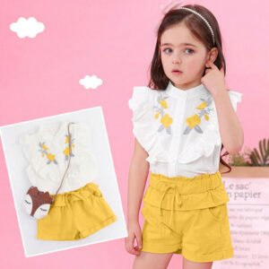 Children's Sleeveless Embroidered Collar Summer Suit – Stylish & Comfortable Kids' Outfit