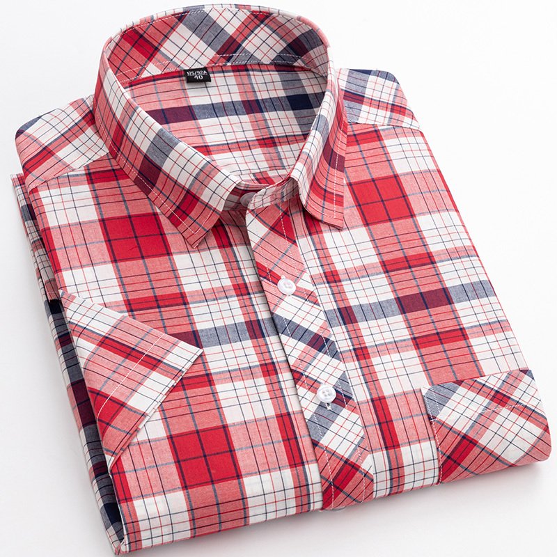 Cotton Men's Plaid Short-Sleeved Shirt – Comfortable and Stylish Casual Wear