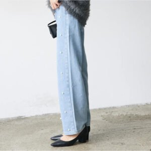 Heavy Industry Nail Pearl Buckle Women's Jeans | Casual Loose Trousers for a Stylish Look