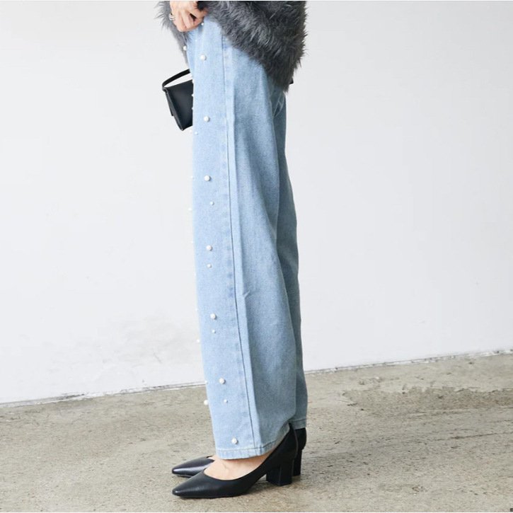 Heavy Industry Nail Pearl Buckle Women's Jeans | Casual Loose Trousers for a Stylish Look
