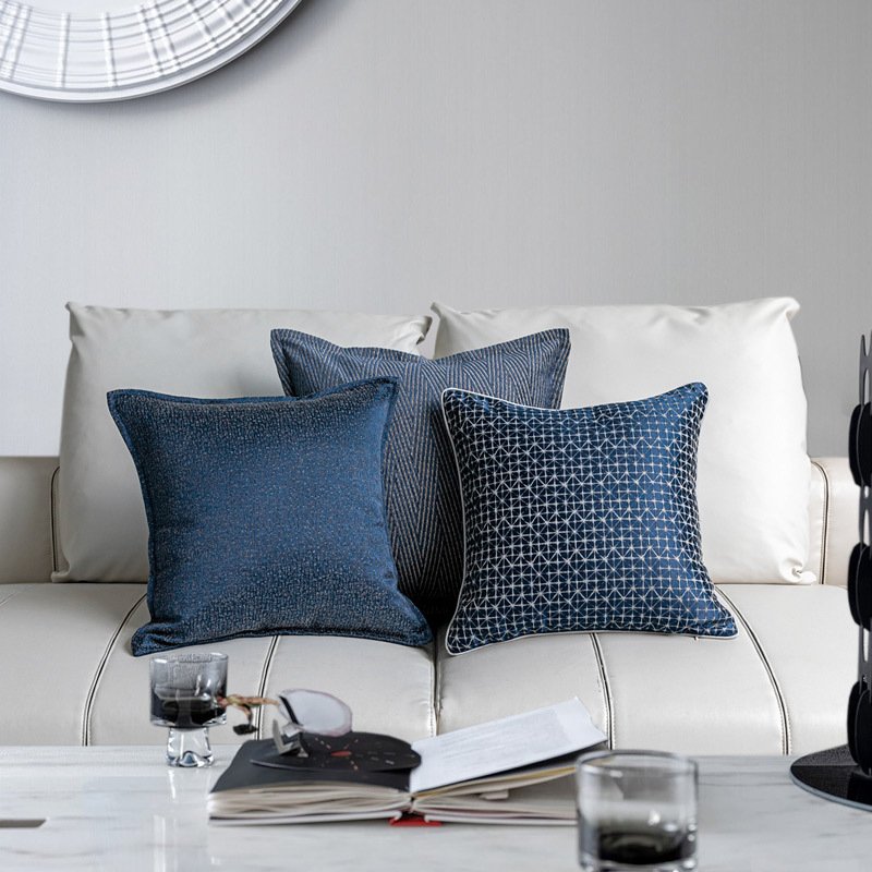 Denim Blue Modern Minimalist Sofa Pillow – Stylish Living Room Accent Cushion