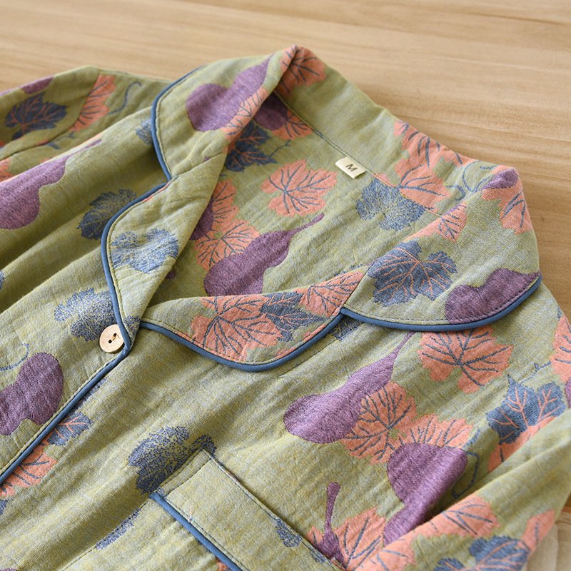 Women's Thin Cotton Gauze Yarn-Dyed Jacquard Pajamas Suit - Lightweight & Stylish Sleepwear