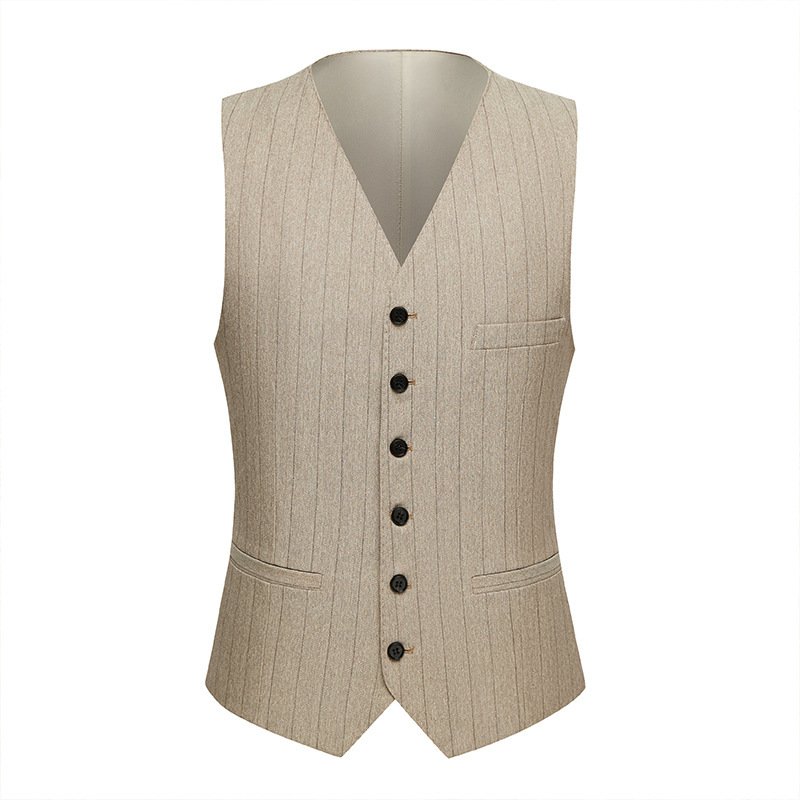 Slim Striped Light Coffee Casual Three-Piece Suit for Men