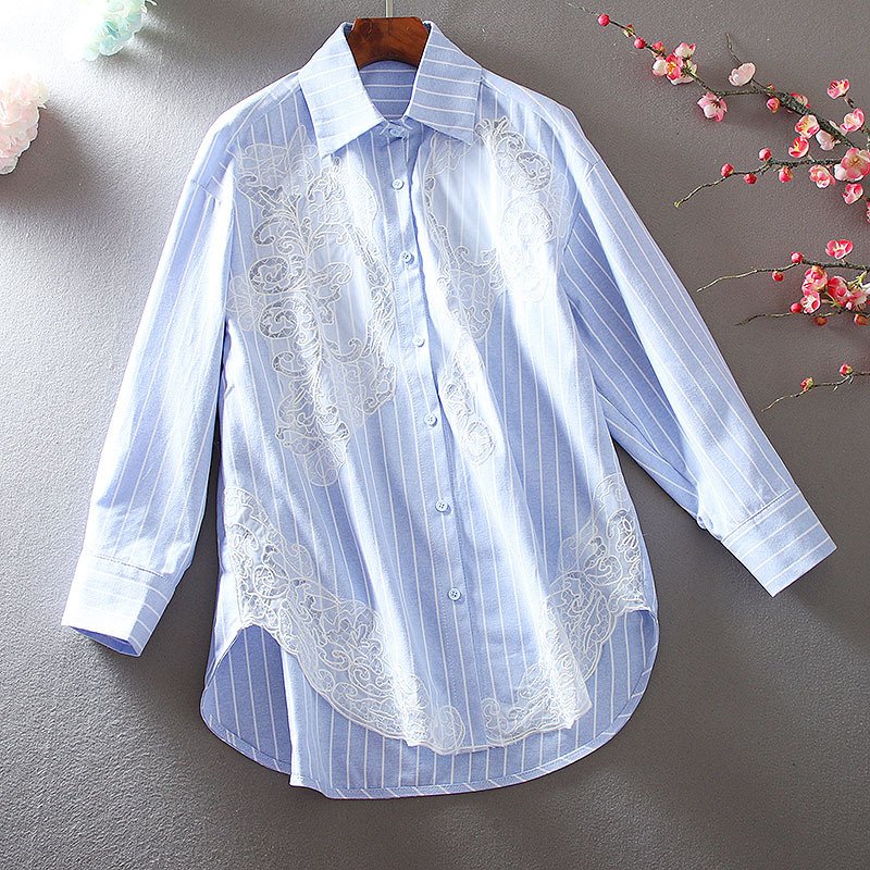 Fashion Machine Embroidery Hollow Oversized Long Sleeves Top – Chic & Loose-Fit Design
