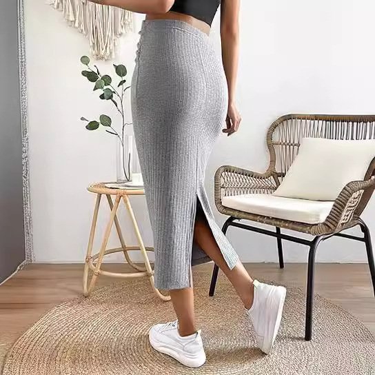 Maternity Skirt High Waist Pure Color Rib Knit - Comfortable & Stylish Maternity Bottoms