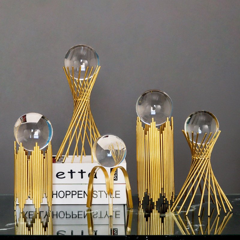 Nordic Light Luxury Metal Crystal Ball Ornaments – Creative Home Decor, Golden Iron Crafts & Exquisite Gifts