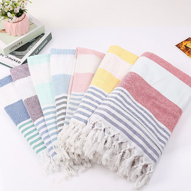 Cotton Striped Beach Towel 100x180cm – Soft, Large & Quick-Drying for Summer Fun