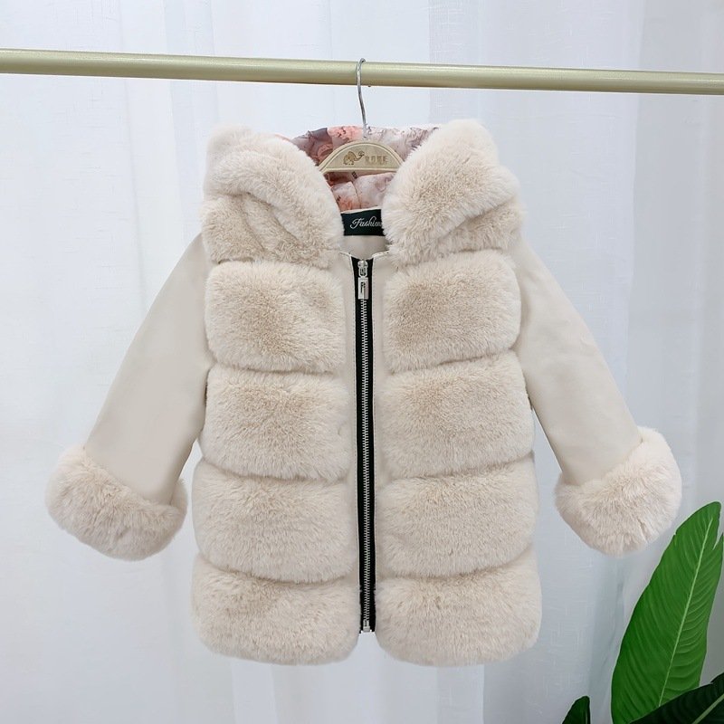 Children's Cotton Coat | Rex Rabbit Hooded Faux Fur Coat for Kids