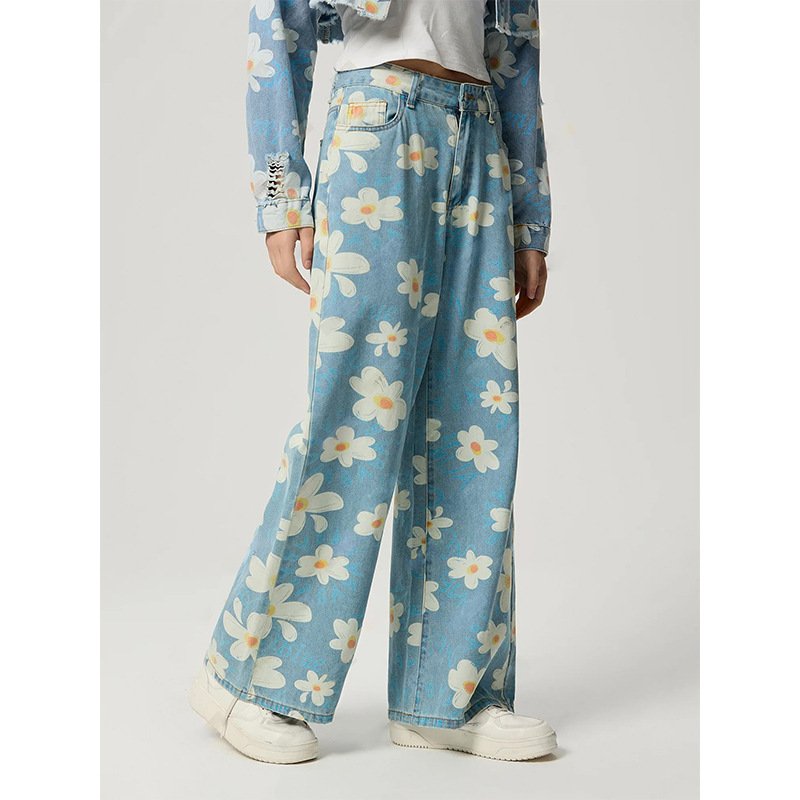 Vintage Flower Print Straight Jeans – Trendy & Stylish Floral Denim