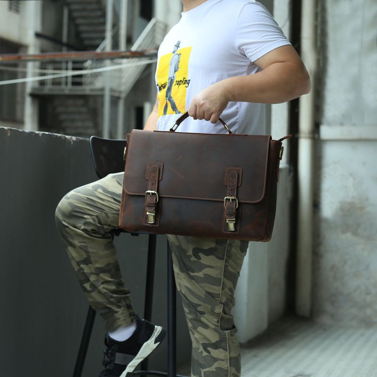 Retro First Layer Cowhide One-Shoulder Messenger Bag | Genuine Leather
