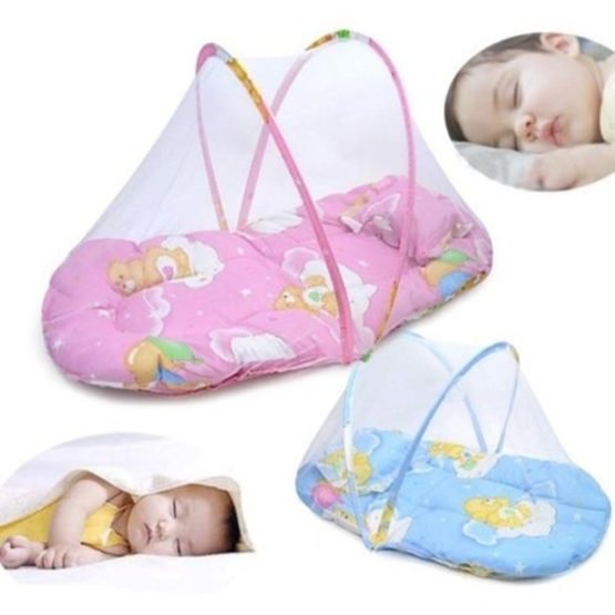 Portable Foldable Baby Bed - Dot Zipper Mosquito Net Tent & Sleeping Cushion for Infants
