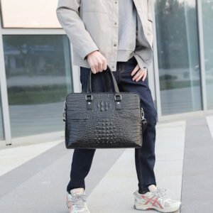 Men's Crocodile Pattern Business Computer Bag | Genuine Cowhide Shoulder Briefcase
