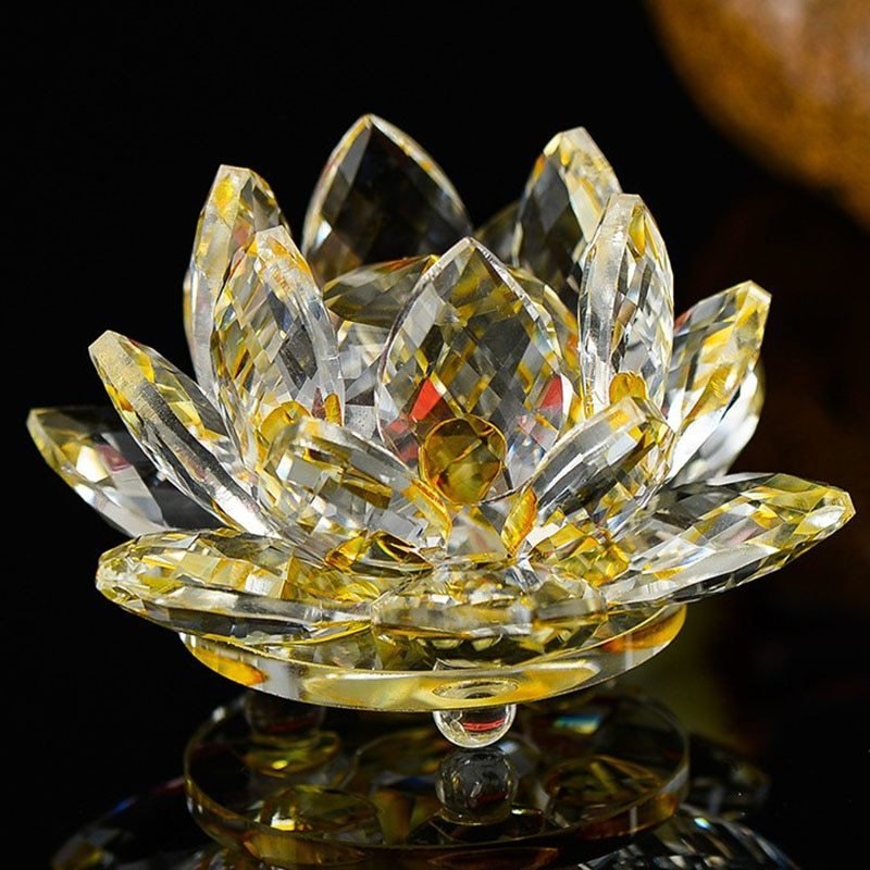 80mm Quartz Crystal Lotus Flower Crafts – Feng Shui Glass Paperweight, Home & Wedding Party Decor Gifts