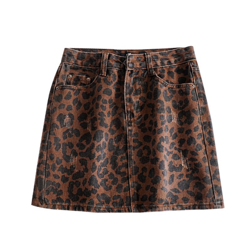 Leopard Print Slimming Retro A-Line Skirt – Stylish and Flattering Fit