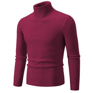 Retro Simple Solid Color Turtleneck Knit Sweater – Slim Fit Casual Men's Base Layer
