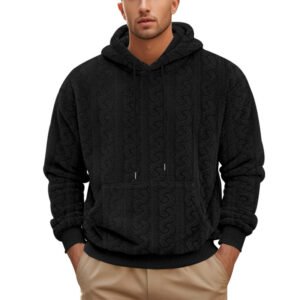 Fall Winter Men Hooded Jacquard Teddy Plush Sports & Leisure Sweater – Warm & Stylish