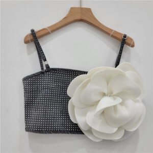 Three-Dimensional Large Flower Camisole - Women's Outer Wear Rhinestone Denim Short Top