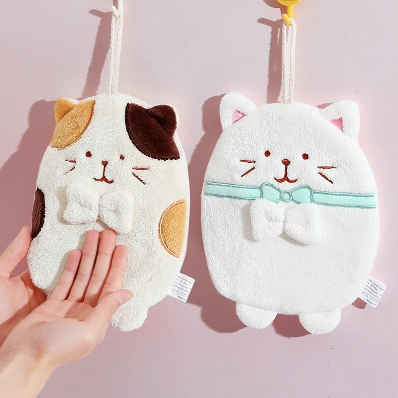 Cute Kitten Hanging Hand Towel – Absorbent & Lint-Free for Household Kitchen Use