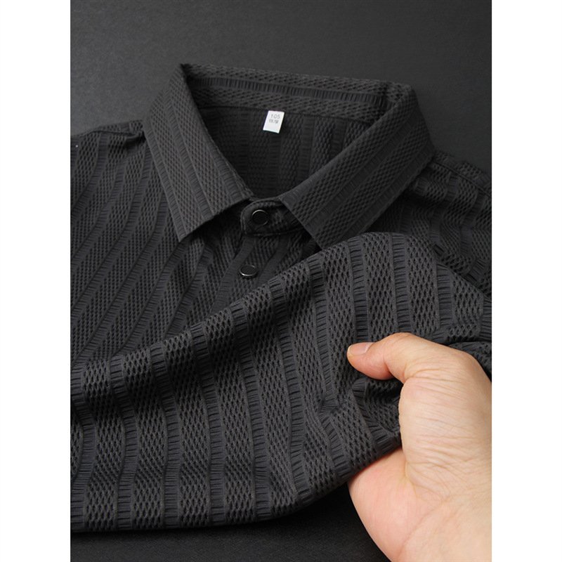 High-End Ice Silk Men's T-shirt – Short Sleeve Mesh Hollow Out Polo Shirt