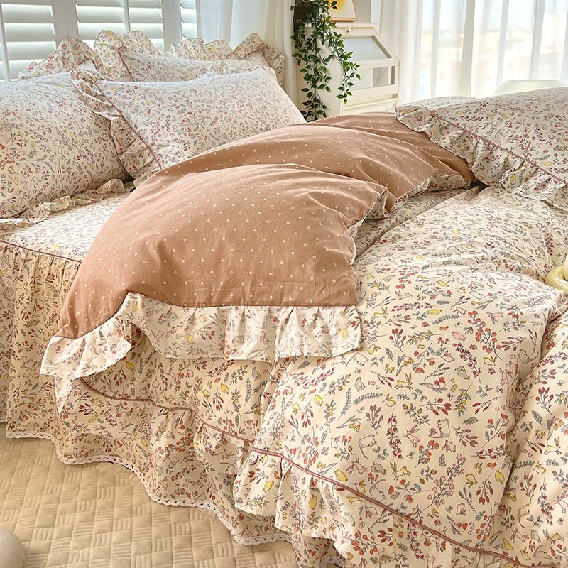 Bed Skirt Model Cotton Bedding – Four-Piece Set with Sheet and Quilt Cover