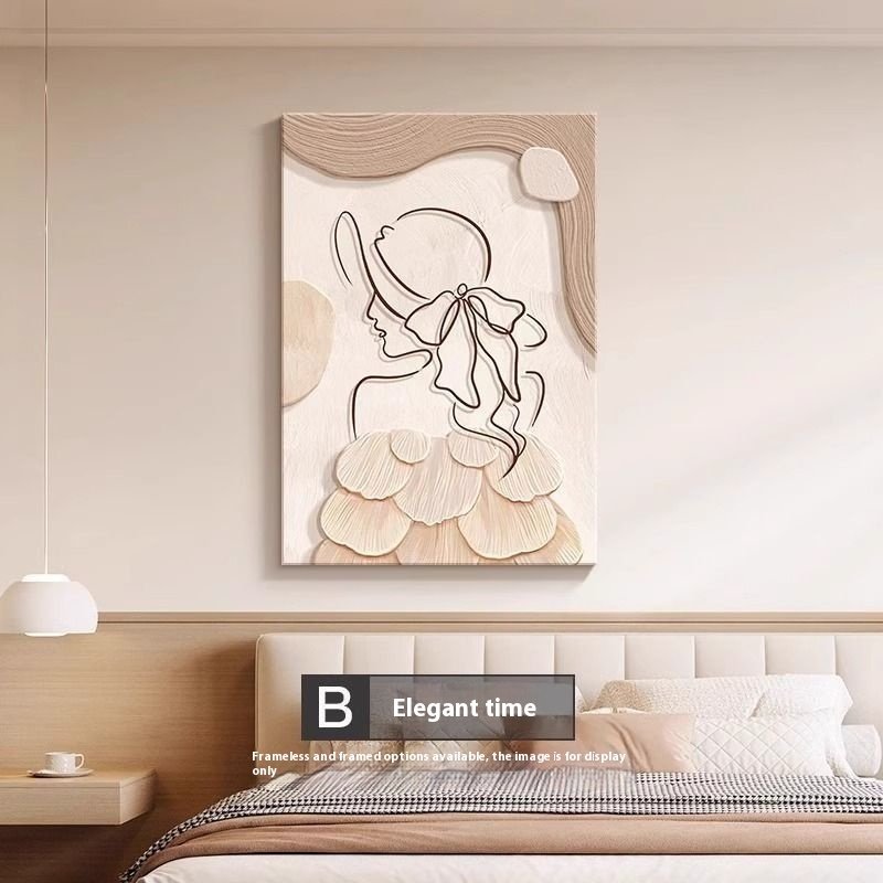 Decorative Cream Style Abstract Line Character Mural – Modern Wall Art for Home Decor