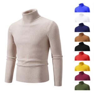 Retro Simple Solid Color Turtleneck Knit Sweater – Slim Fit Casual Men's Base Layer