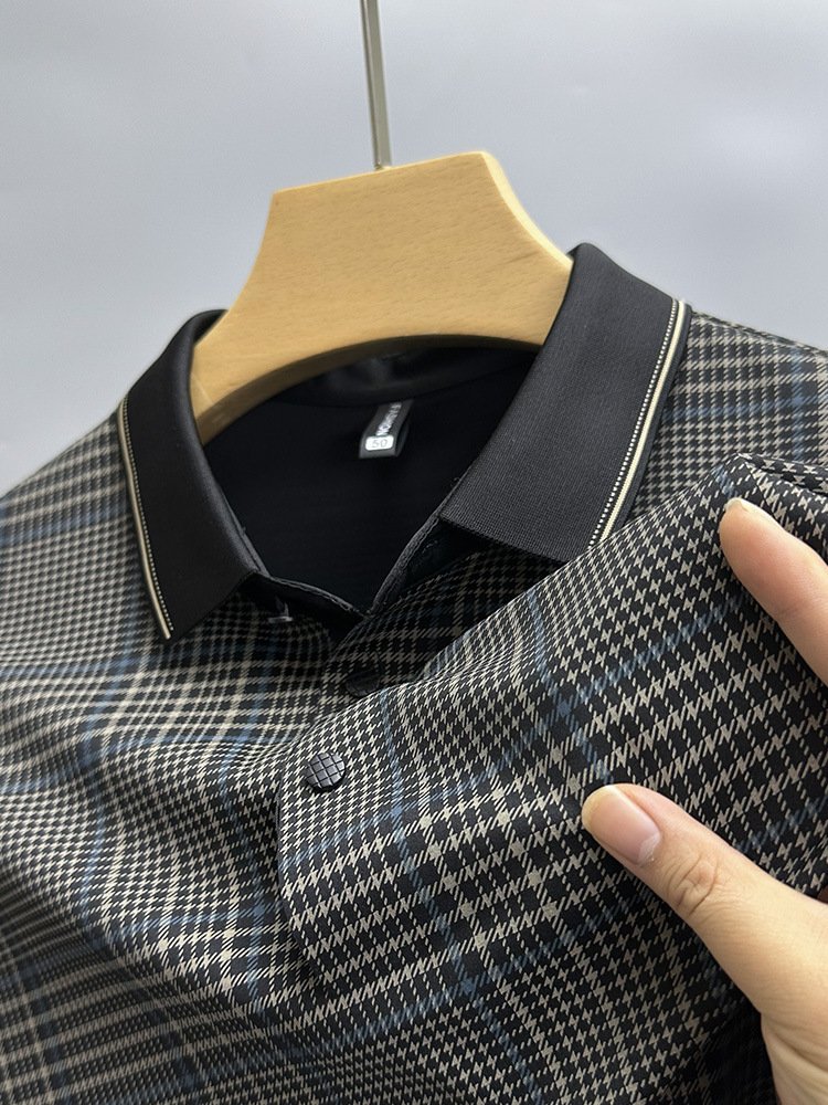 Summer Thin Plaid Printed Half Sleeve Polo Shirt – Traceless Shirt Collar for Men