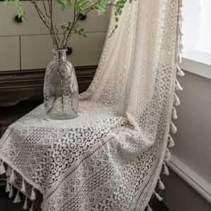 Translucent American Country Hollow Crochet Curtain – Elegant Window Treatment