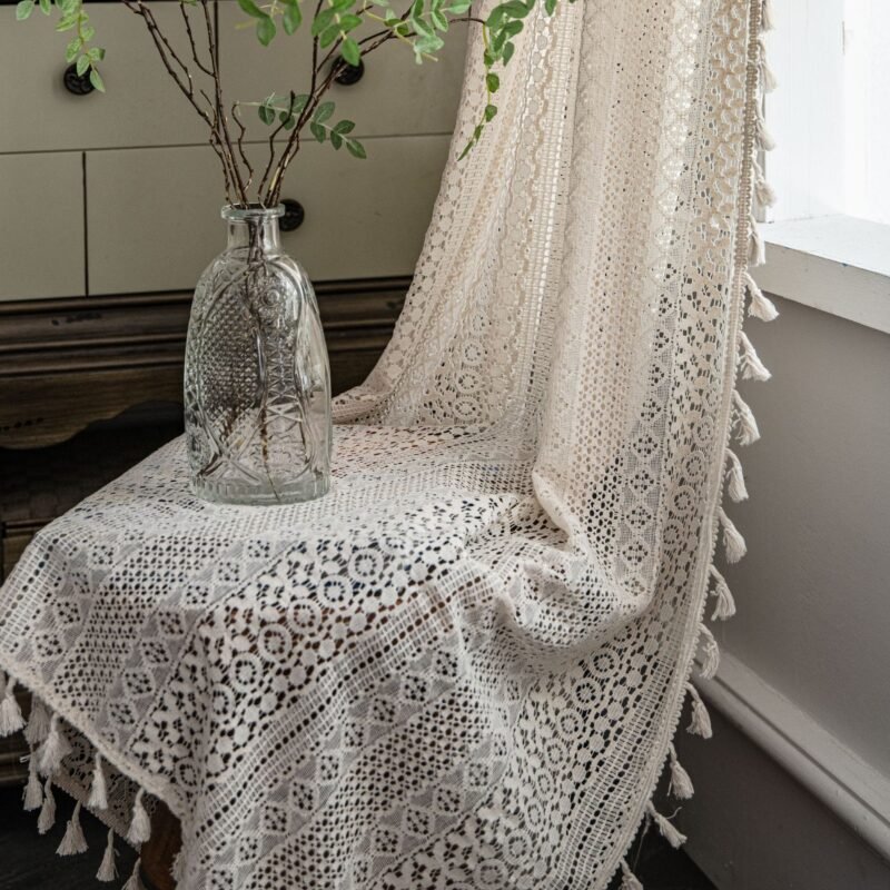 Translucent American Country Hollow Crochet Curtain – Elegant Window Treatment