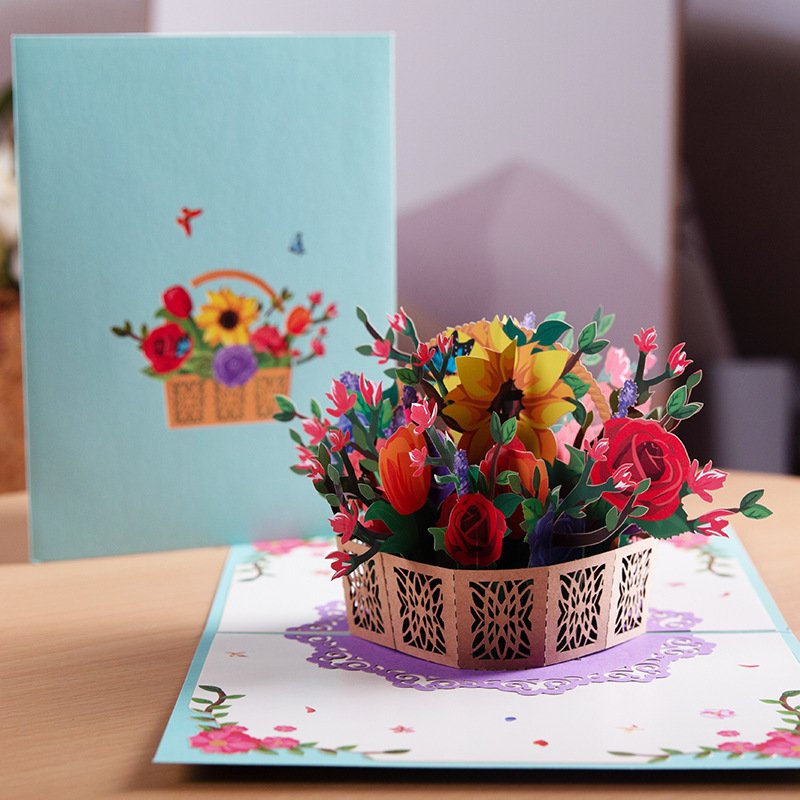 3D Pop-Up Flower Bouquet Cards – Anniversary, Mother’s Day, Wife & Mom Greeting Cards, Floral Invitation Postcards