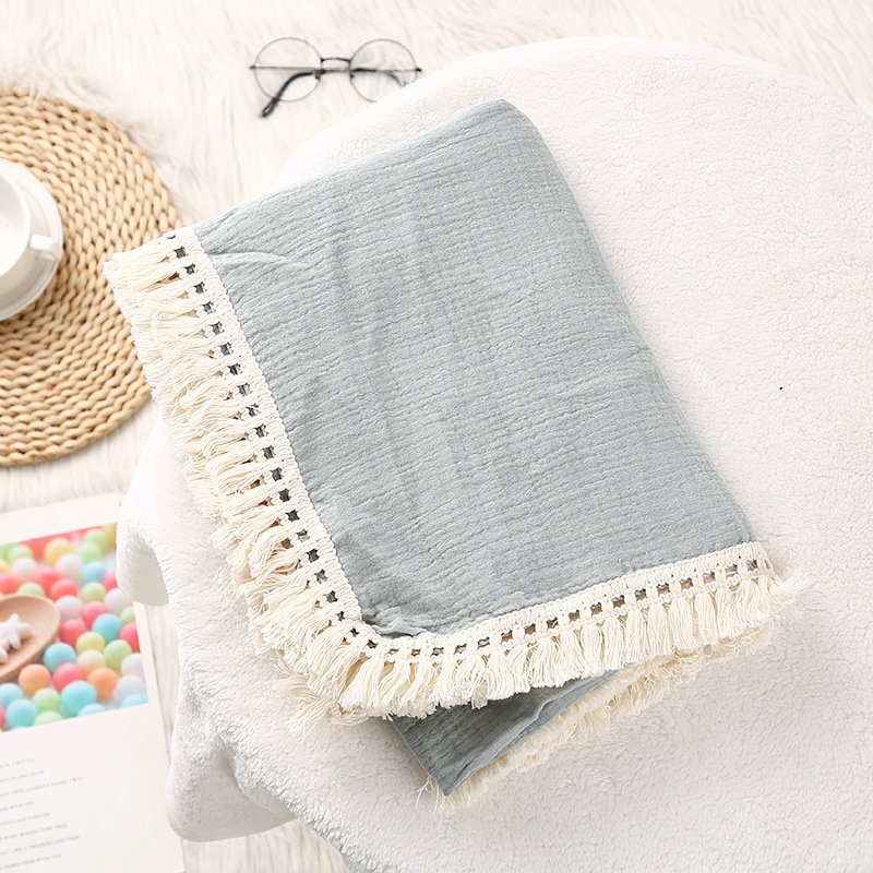 Soft Cotton Tassel Baby Stroller Blanket - Cozy & Stylish Baby Blanket
