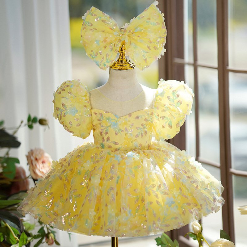 ellow Puffy Gauze Princess Dress - Perfect for Children's Birthday & Performance Catwalks