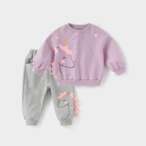 Cartoon Long-Sleeve Two-Piece Suit for Baby Boys & Girls – Adorable & Comfy Outfit