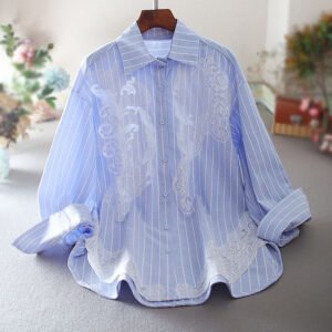Fashion Machine Embroidery Hollow Oversized Long Sleeves Top – Chic & Loose-Fit Design