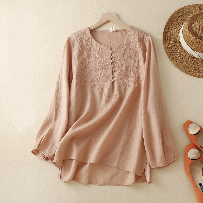 Embroidered Loose Women's Cotton Linen Shirt | Stylish and Comfortable
