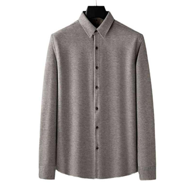 Khaki Thick Warm Woolen Long Sleeve Shirt for Men – Stylish & Cozy