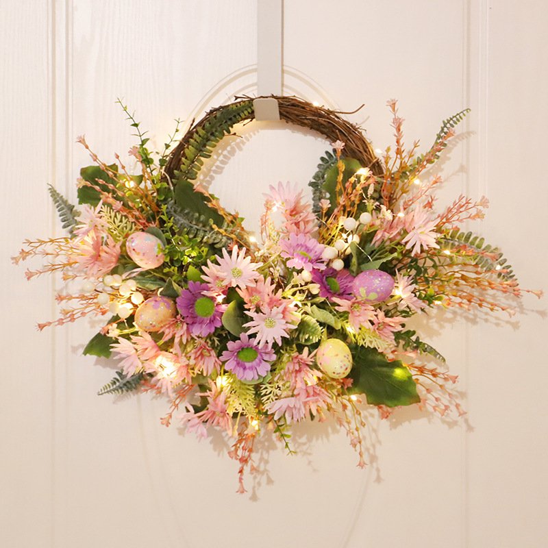 Home Decoration Easter Wreath – Wild Chrysanthemum Half-Edge Wreath with Eggs