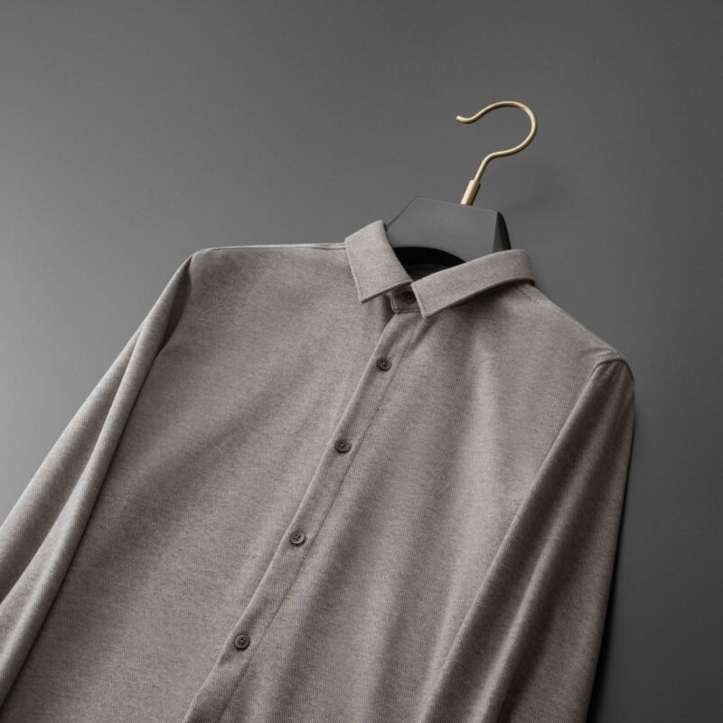 Khaki Thick Warm Woolen Long Sleeve Shirt for Men – Stylish & Cozy
