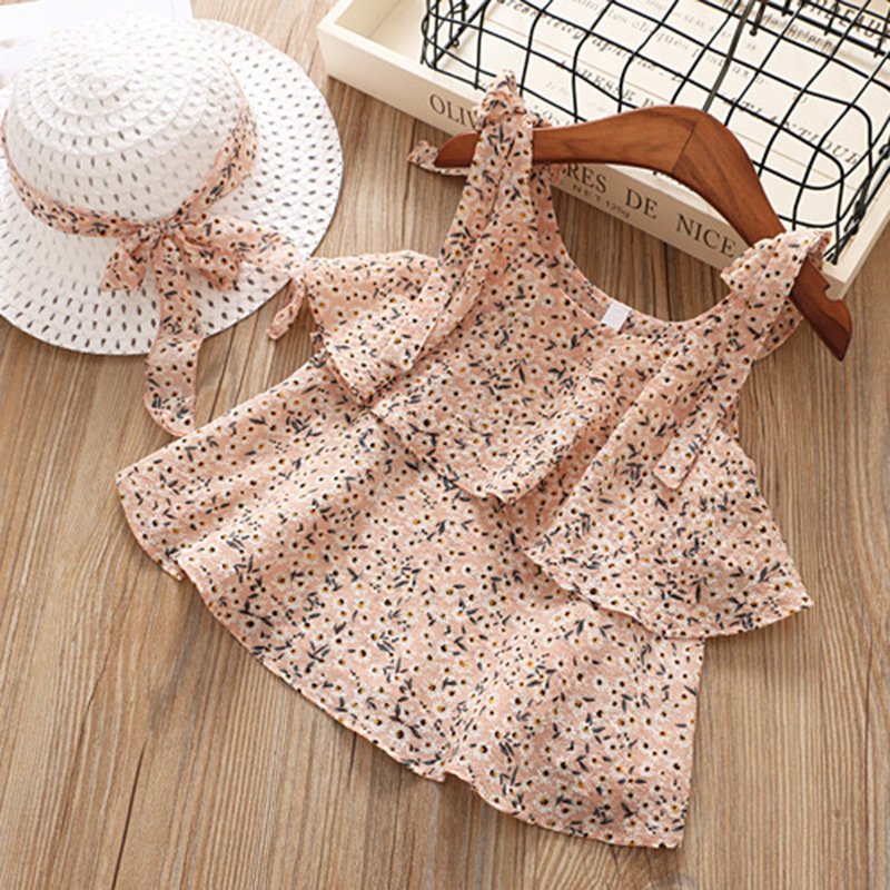Chiffon Sling Two-Piece Suit - Floral Outfit for Girls