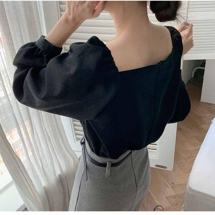 Retro Square Collar Lantern Sleeve Shirt | Stylish & Vintage Women's Top
