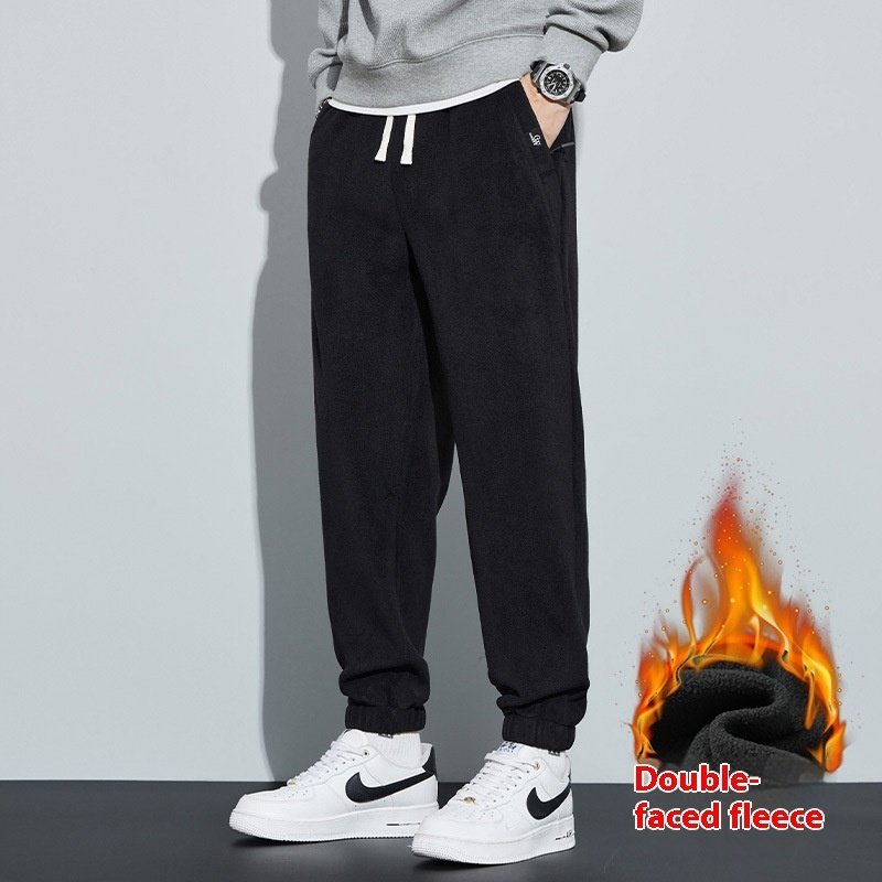 Thickened Outer Wear Loose Double-Sided Velvet Ankle-Tied Sports Pants for Men