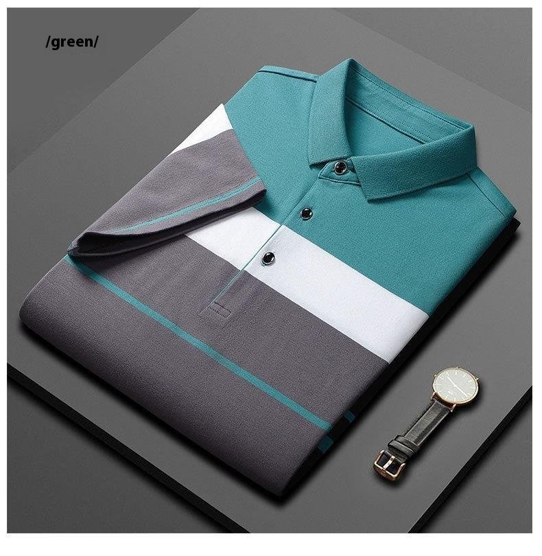 Men's High-End Cotton Striped Polo Shirt – Light Business Casual T-Shirt