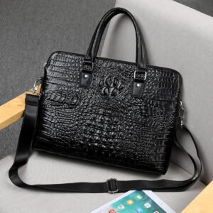 Men's Crocodile Pattern Business Computer Bag | Genuine Cowhide Shoulder Briefcase