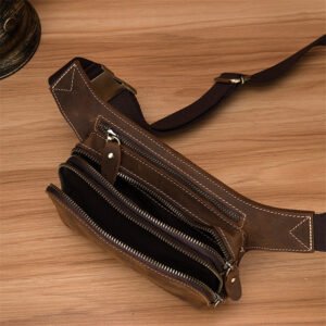 Top Layer Cowhide Men's Sports Waist Bag - Genuine Leather Durable & Stylish