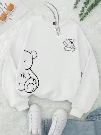 Fashion Velvet Trendy Printed Round Neck Long Sleeve Sweatshirt for Women