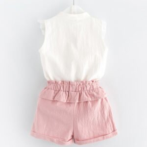 Children's Sleeveless Embroidered Collar Summer Suit – Stylish & Comfortable Kids' Outfit